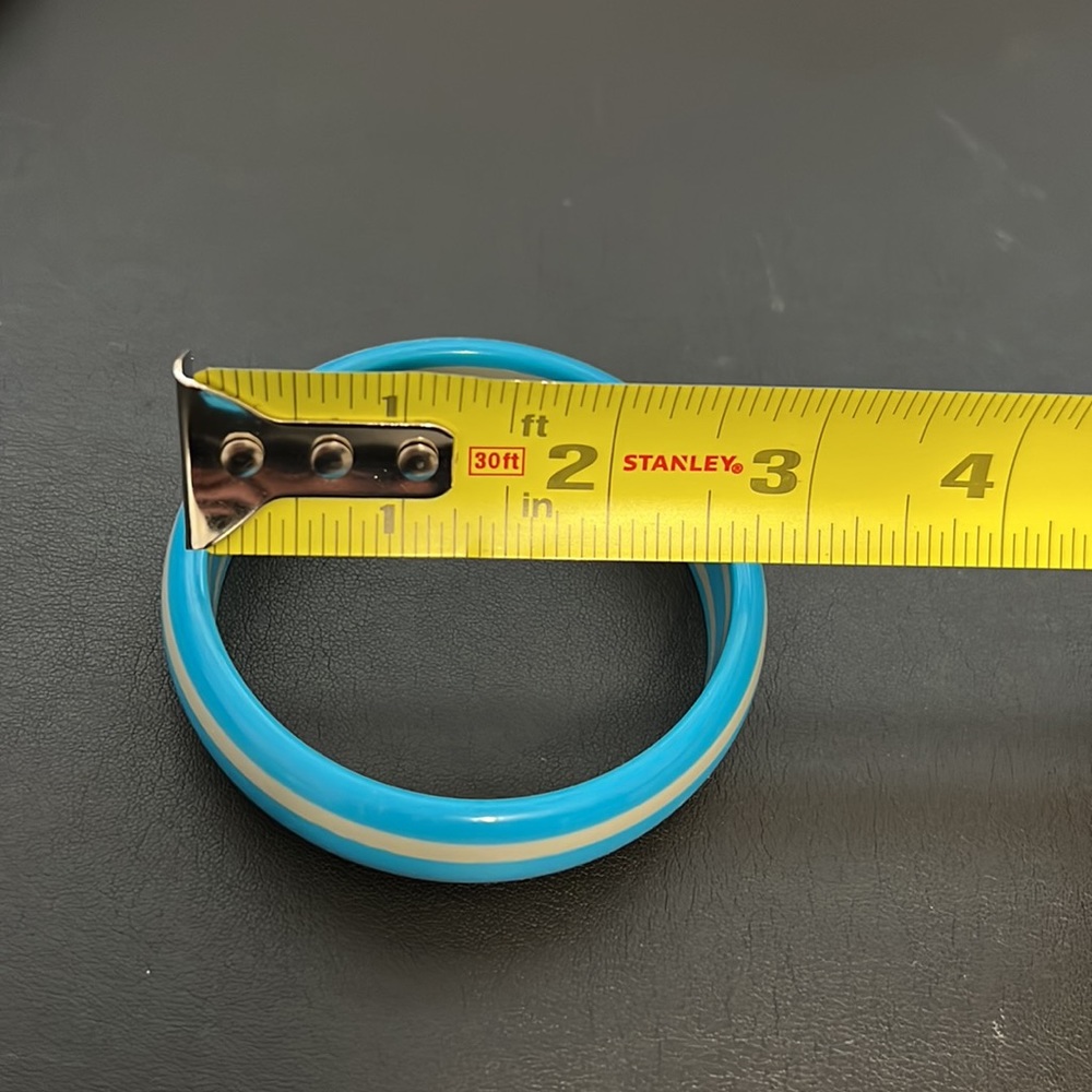 Vintage Plastic Bangle Bracelet, Blue, Gray, Striped, Retro, Boho - Picture 7 of 7
